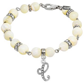 1928 Silver Tone Mother-of-Pearl & Simulated Crystal Initial Bracelet