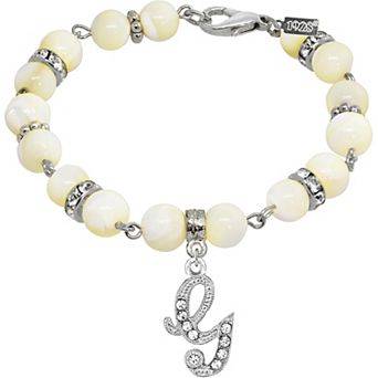 1928 Silver Tone Mother-of-Pearl & Simulated Crystal Initial Bracelet