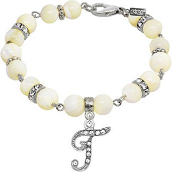 1928 Silver Tone Mother-of-Pearl & Simulated Crystal Initial Bracelet