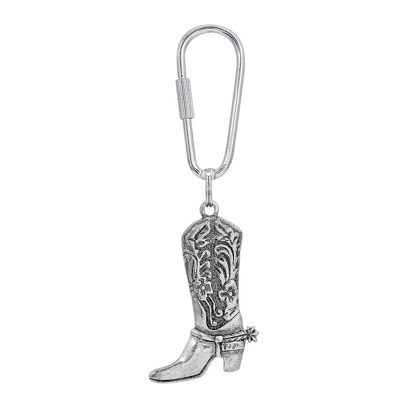 1928 Pewter Cowboy Boot Key Chain, Silver
