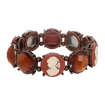 1928 Copper Tone Brown Cameo Stretch Bracelet
