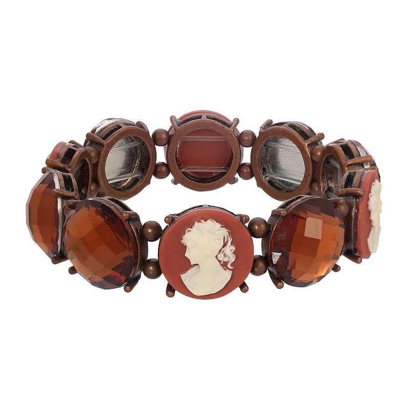1928 Copper Tone Brown Cameo Stretch Bracelet, Womens