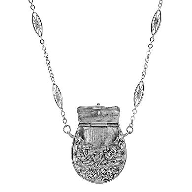 1928 Silver Tone Filigree Pouch Necklace