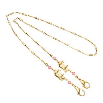 1928 Gold Tone Pig Pink Crystal Chain Mask Holder