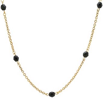 1928 Gold Tone Black Beaded 32-Inch Station Necklace