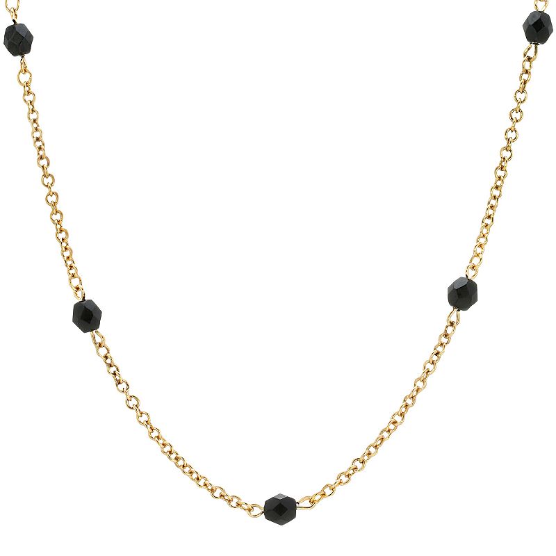 1928 Gold Tone Black Beaded 32-Inch Station Necklace, Womens