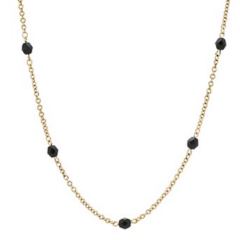 1929 Gold Tone Black Beaded 24-Inch Station Necklace