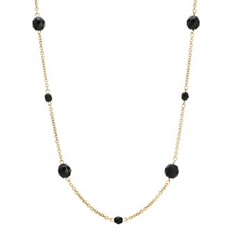 1930 Gold Tone Black Beaded 17-Inch Station Necklace