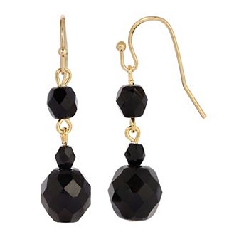 1928 Gold Tone Black Beaded Drop Earrings