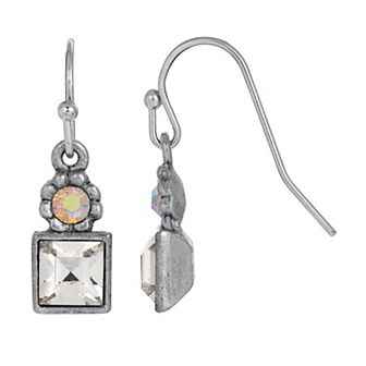1928 Silver Tone Aurora Borealis Flower & Clear Crystal Earrings