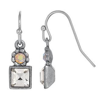 1928 Silver Tone Aurora Borealis Flower & Clear Crystal Earrings