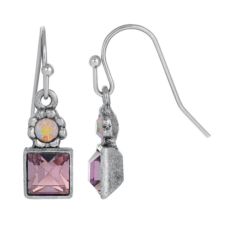 1931 Silver Tone Aurora Borealis Flower & Purple Crystal Earrings, Womens