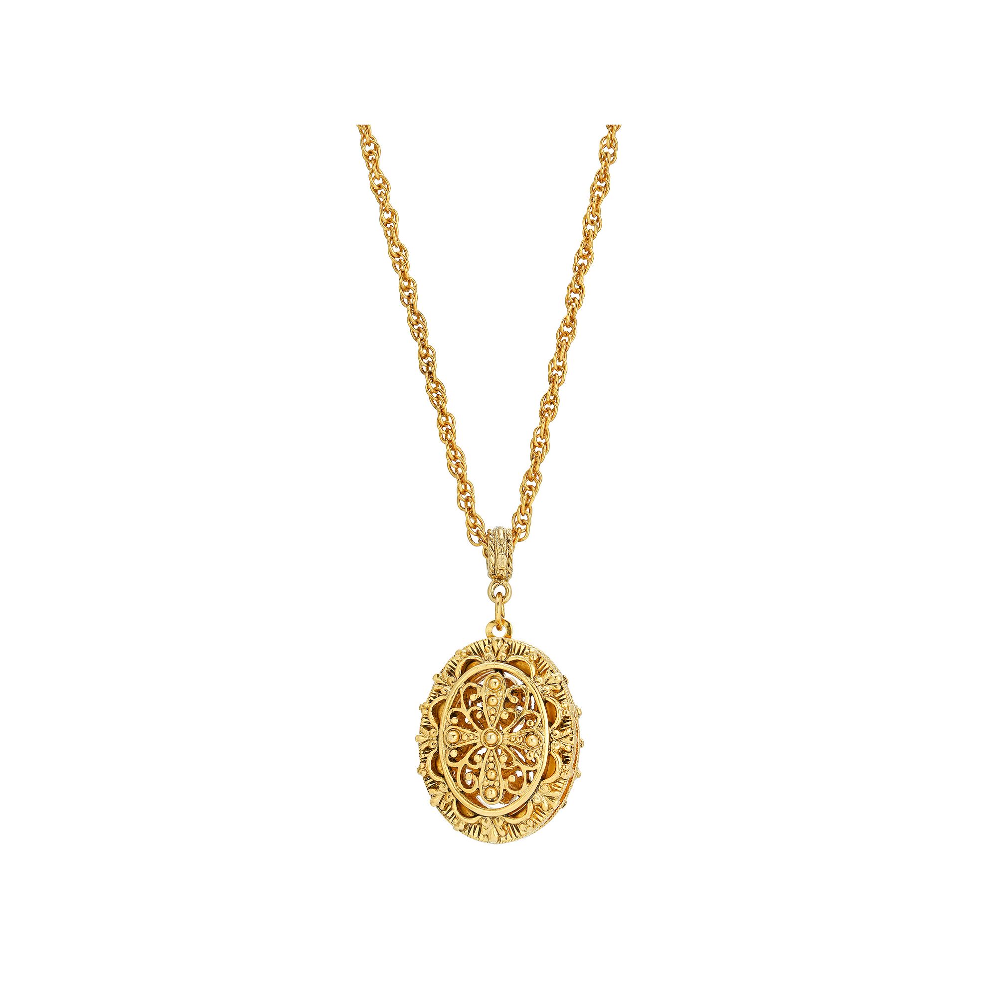 1928 Gold-Tone Filigree Double Sided Locket Necklace, Womens, Gold Tone