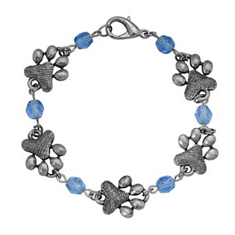 1928 Pewter Light Blue Beaded Pawprint Bracelet
