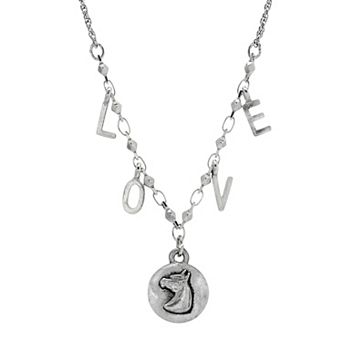 1928 Silver-Tone Horse "Love" Initials Necklace