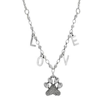 1928 Silver-Tone Pawprint "Love" Initials Necklace