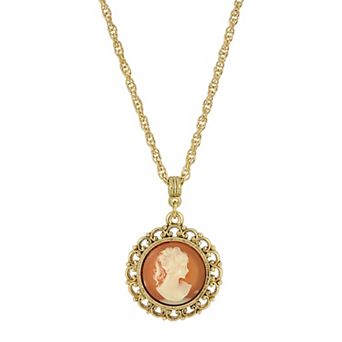 1928 Gold Tone Cameo Pendant Necklace