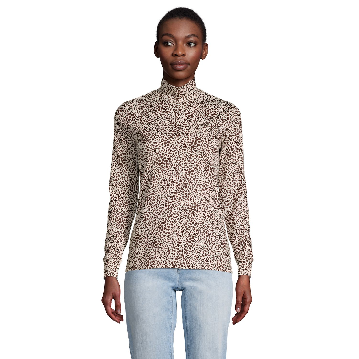 Image for Lands' End Petite Relaxed Cotton Long Sleeve Mock Turtleneck Top at Kohl's.