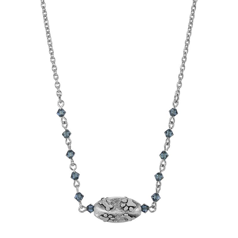 1928 Silver Tone Paw & Bone Bead Necklace, Womens, Blue