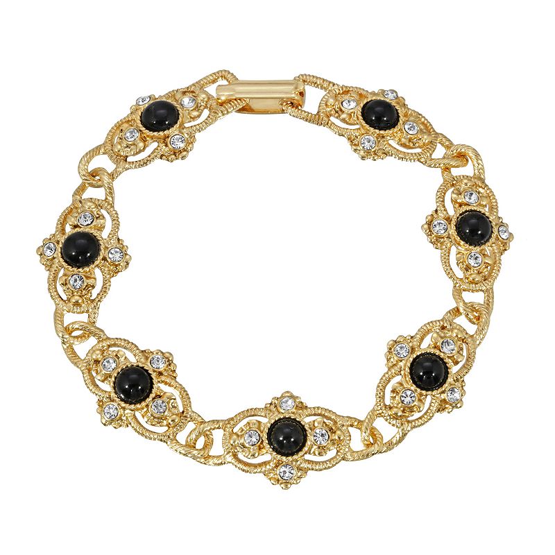 1928 Gold Tone Black Link Bracelet, Womens