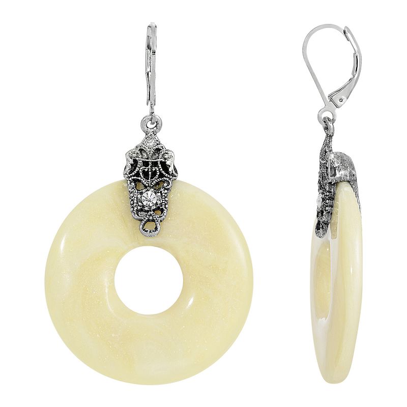 928 Silver Tone Simulated Ivory Open Circle Drop Earrings, Womens, White