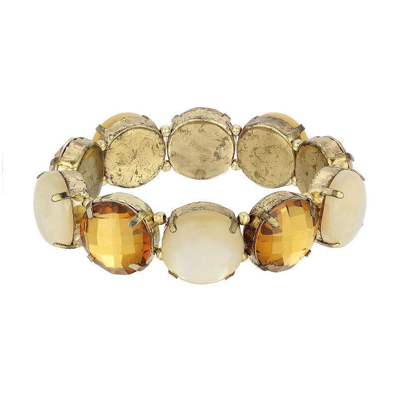 1928 Antiqued Gold Tone Round Stone Stretch Bracelet, Womens, Multi