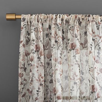 Scott Living Jessa Watercolor Floral Linen Blend Sheer Rod Pocket Window Curtain