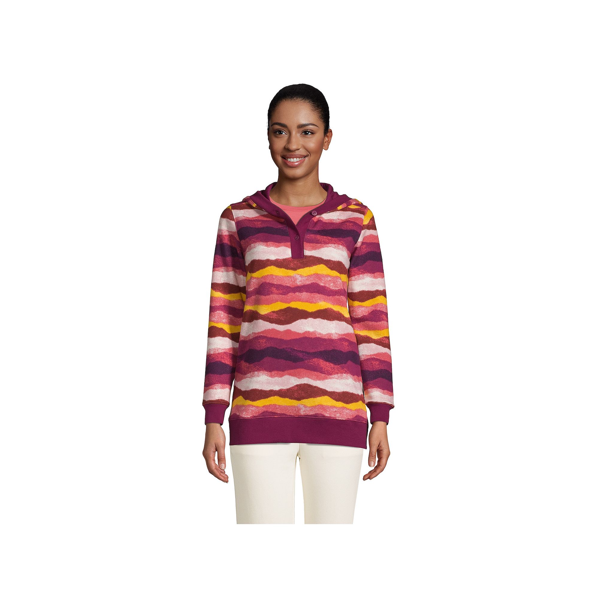 Petite Lands End Serious Sweats Long Sleeve Button Hoodie, Womens, Size: 