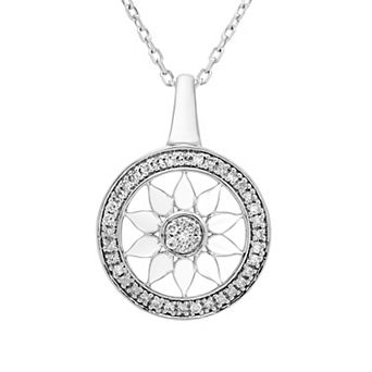 Sterling Silver 1/8 Carat T.W. Diamond Sunflower Pendant Necklace