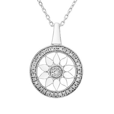 Sterling Silver 1/8 Carat Diamond Sunflower Pendant Necklace