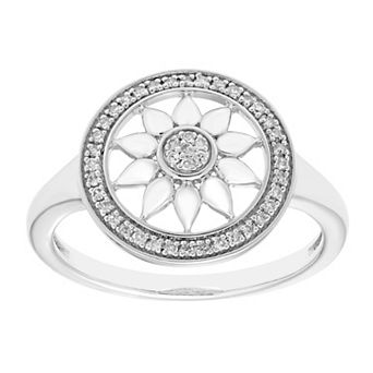 Sterling Silver 1/8 Carat T.W. Diamond Open Cut Sunflower Halo Ring