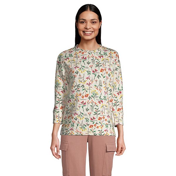 Petite Lands' End 3/4 Sleeve Quilted Crew Neck Top