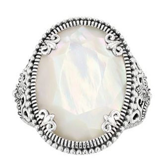 Lavish by TJM Sterling Silver Oval Mother-of-Pearl & Marcasite Cocktail Ring