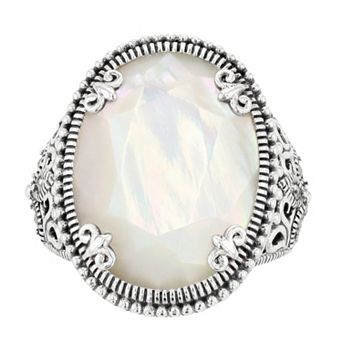 Lavish by TJM Sterling Silver Oval Mother-of-Pearl & Marcasite Cocktail Ring