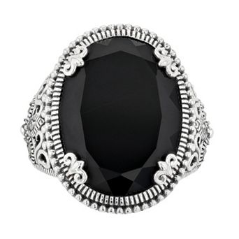 Lavish by TJM Sterling Silver Oval Black Onyx & Marcasite Cocktail Ring