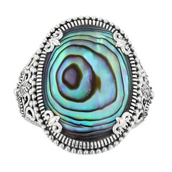 Lavish by TJM Sterling Silver Oval Abalone & Marcasite Cocktail Ring