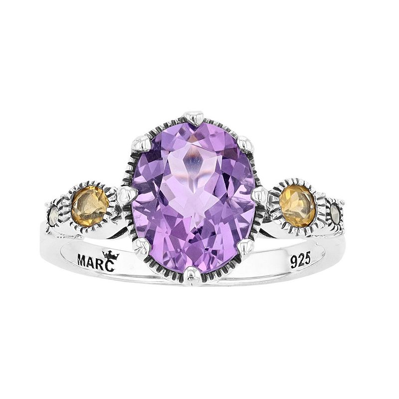 Lavish by TJM Sterling Silver Oval Amethyst with Citrine & Marcasite Ring, 