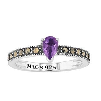 Lavish by TJM Sterling Silver Pear Cut Amethyst & Marcasite Ring