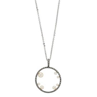 Lavish by TJM Sterling Silver Freshwater Cultured Pearl & Marcasite Circle Pendant