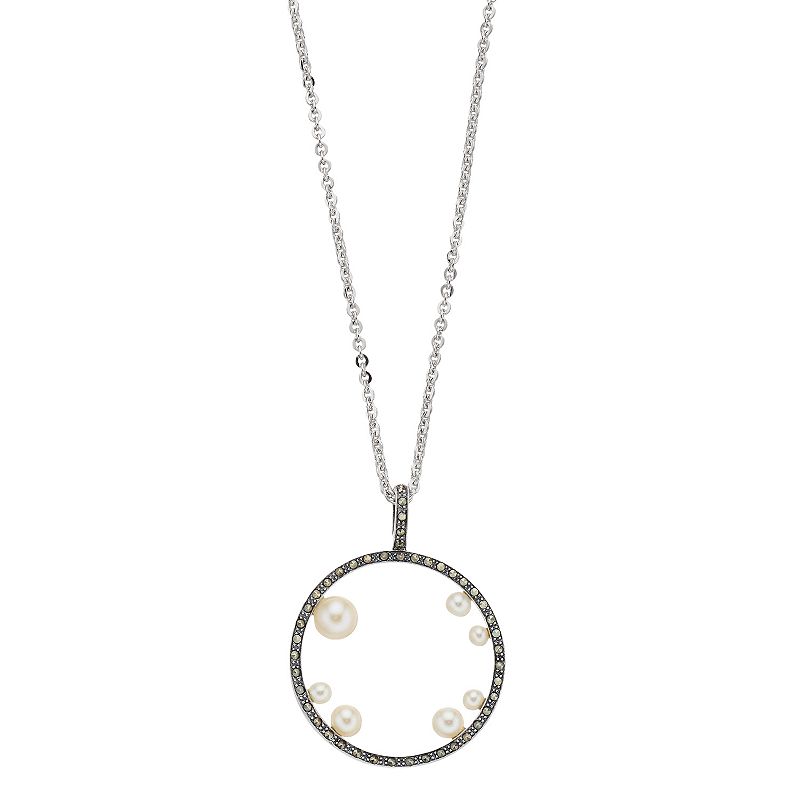 Lavish by TJM Sterling Silver Fresh Water Pearl & Marcasite Circle Pendant