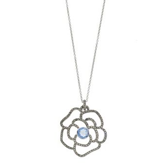 Lavish by TJM Sterling Silver Lab-Created Blue Quartz & Marcasite Rose Pendant