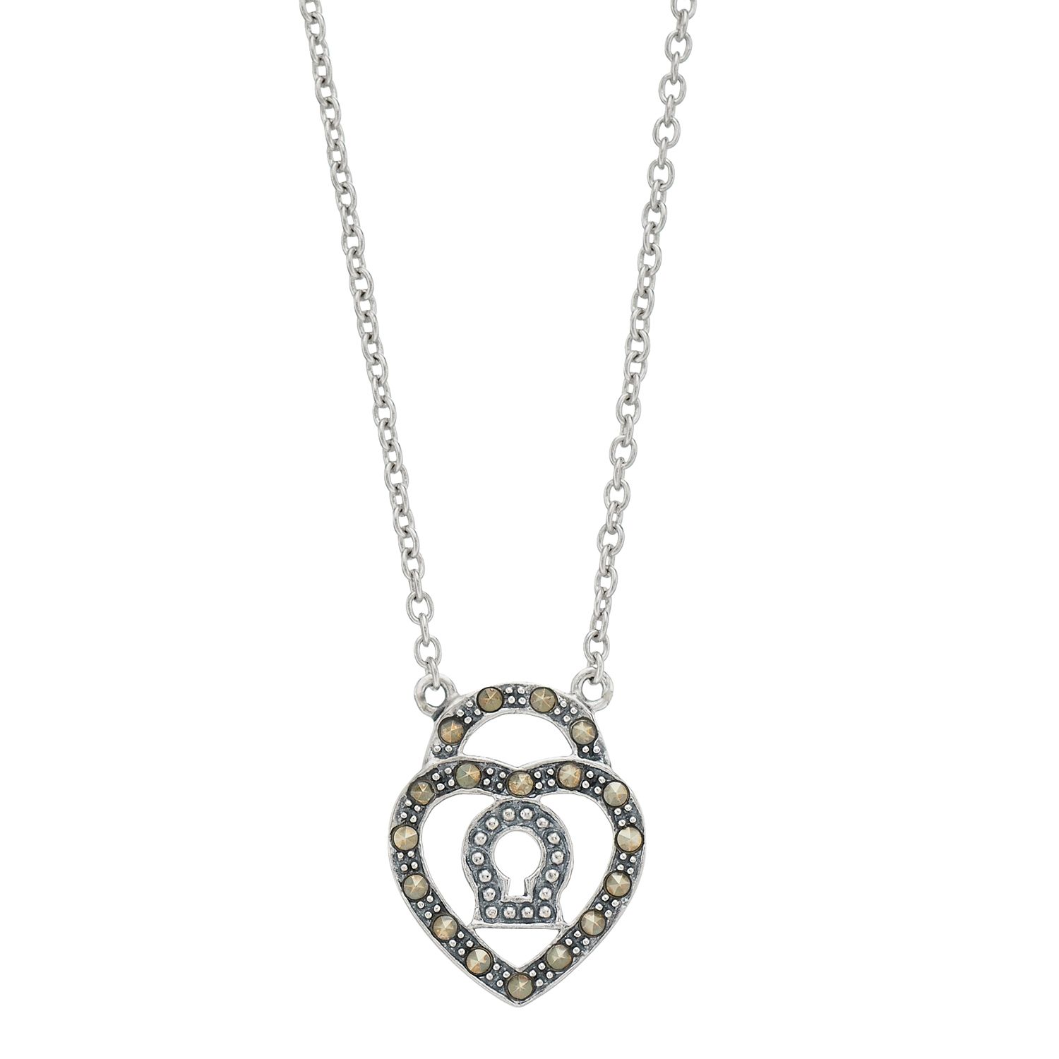 Image for Lavish by TJM Sterling Silver Marcasite Heart Lock Pendant Necklace at Kohl's.
