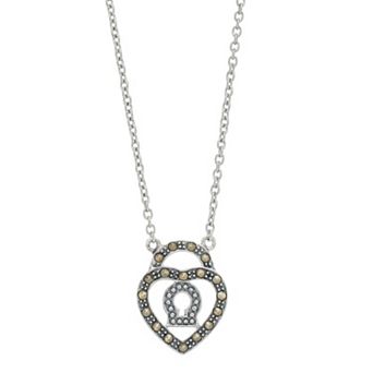 Lavish by TJM Sterling Silver Marcasite Heart Lock Pendant Necklace