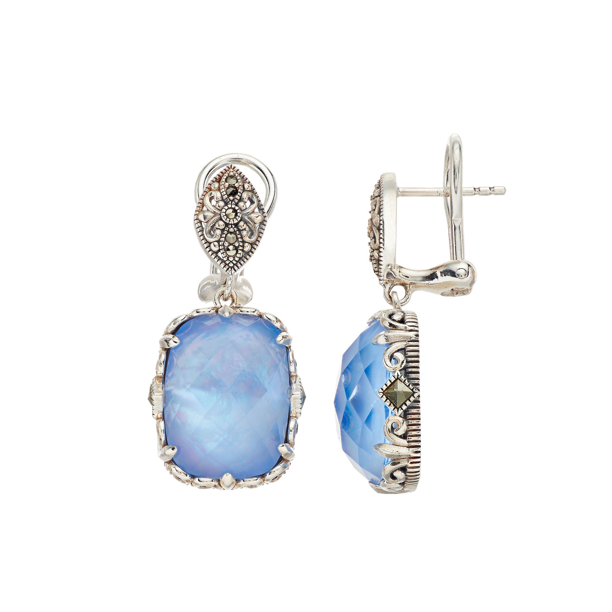 Lavish by TJM Sterling Silver Lab-Created Blue Quartz & Mother-of-Pearl Dou