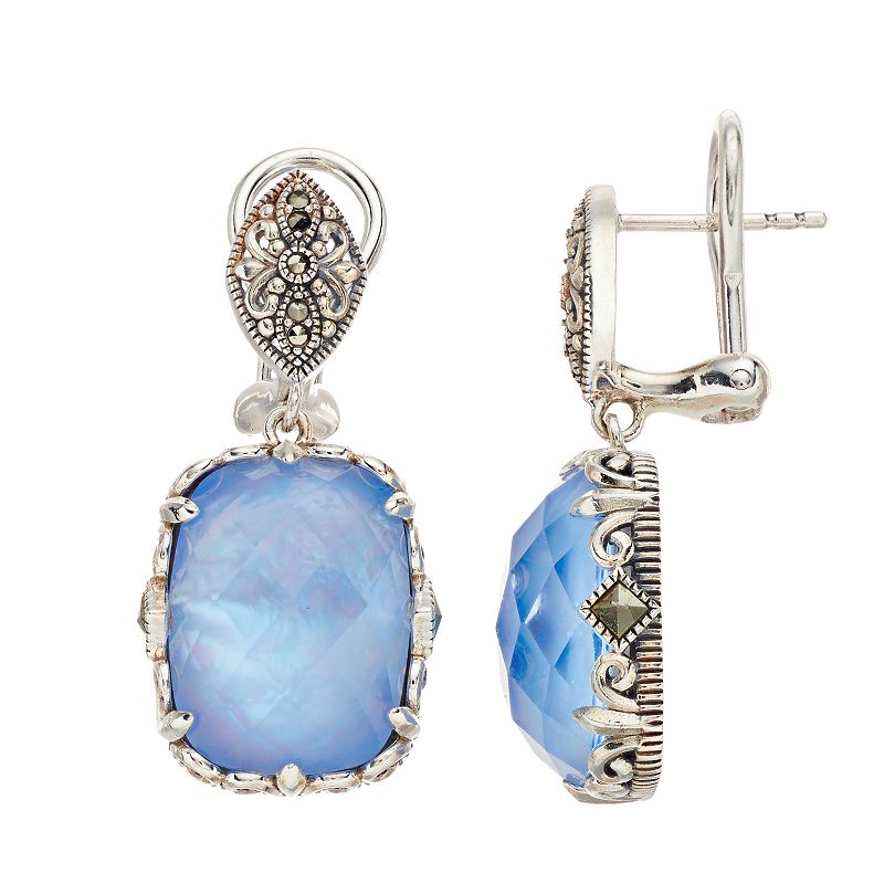 Lavish by TJM Sterling Silver Lab-Created Blue Quartz & Mother-of-Pearl Dou