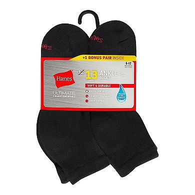 Men's Hanes Ultimate® 12-pack + 1 Bonus Soft & Durable Ankle Socks