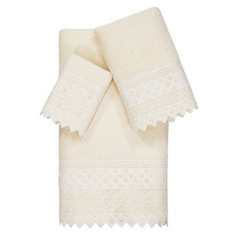 Linum Home Textiles Turkish Cotton Aiden 3 pc White Lace Embellished Towel Set