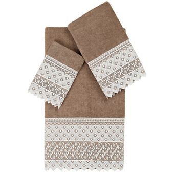 Linum Home Textiles Turkish Cotton Aiden 3 pc White Lace Embellished Towel Set