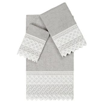 Linum Home Textiles Turkish Cotton Aiden 3 pc White Lace Embellished Towel Set