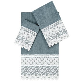 Linum Home Textiles Turkish Cotton Aiden 3 pc White Lace Embellished Towel Set
